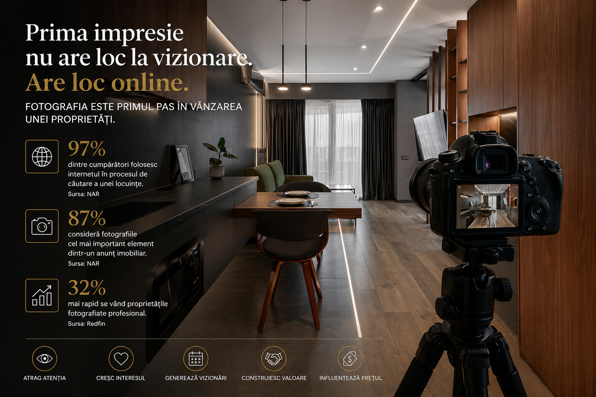 Fotografiile profesioniste singure nu vând proprietăți. Dar fără ele, proprietățile se vând mult mai greu.